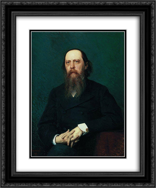 Portrait of the writer Mikhail Evgrafovich Saltykov (N. Shchedrin) 20x24 Black Ornate Wood Framed Art Print Poster with Double Matting by Kramskoy, Ivan