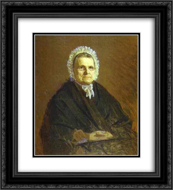 Portrait of Theodora Saltykova, the Painter`s Mother in Law 20x22 Black Ornate Wood Framed Art Print Poster with Double Matting by Kramskoy, Ivan