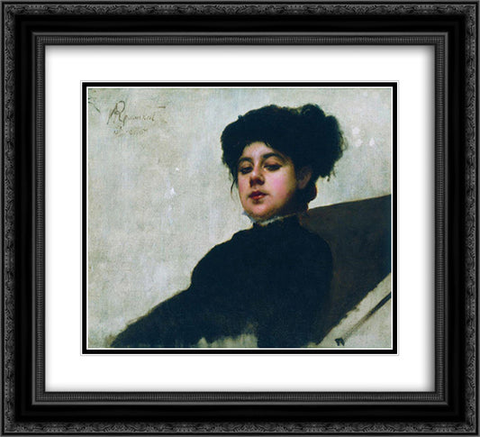 Portrait of unknown woman 22x20 Black Ornate Wood Framed Art Print Poster with Double Matting by Kramskoy, Ivan