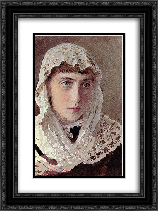 Portrait S.I. Kramskoy 18x24 Black Ornate Wood Framed Art Print Poster with Double Matting by Kramskoy, Ivan