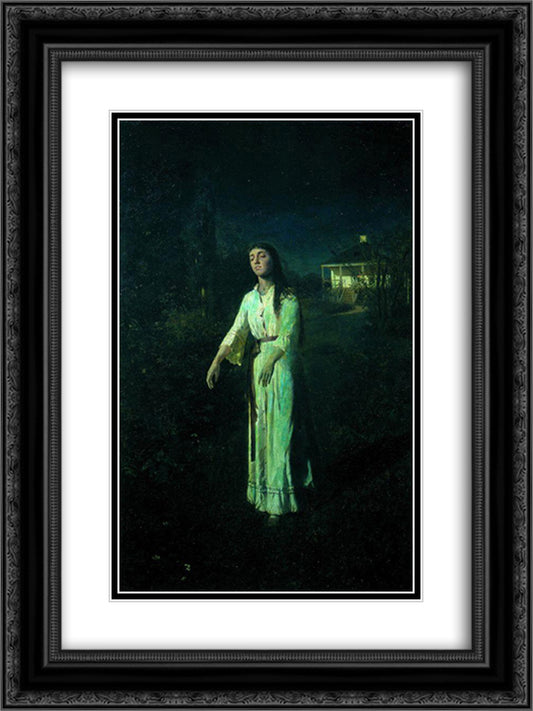 Somnambulant 18x24 Black Ornate Wood Framed Art Print Poster with Double Matting by Kramskoy, Ivan