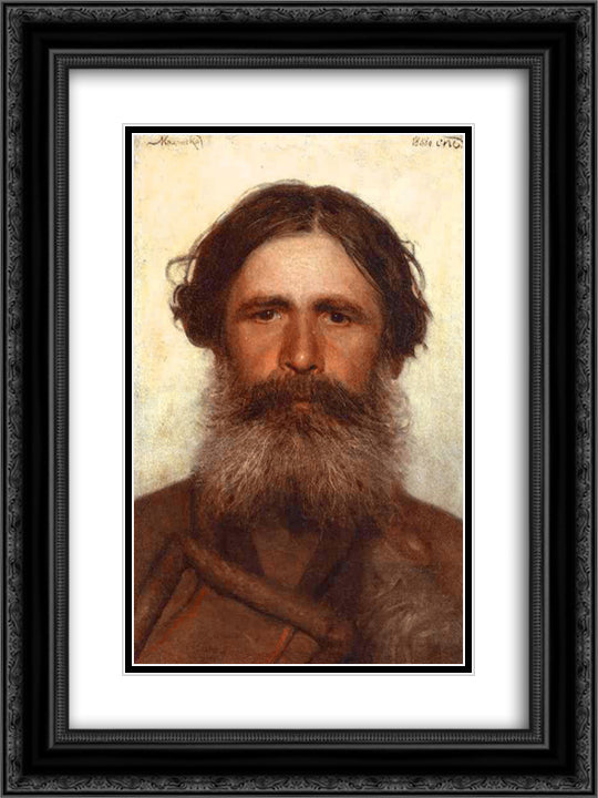 The Portrait of a Peasant 18x24 Black Ornate Wood Framed Art Print Poster with Double Matting by Kramskoy, Ivan