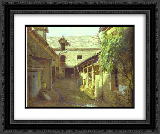 Village-Yard-in-France 24x20 Black Ornate Wood Framed Art Print Poster with Double Matting by Kramskoy, Ivan