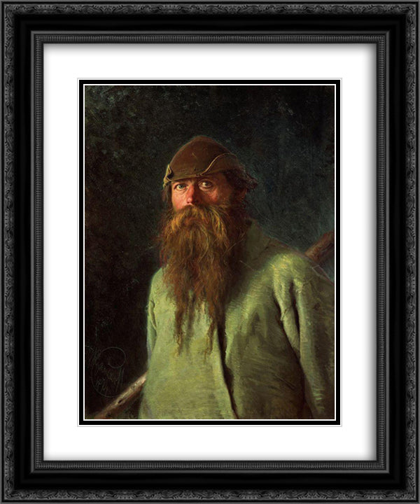 Woodsman 20x24 Black Ornate Wood Framed Art Print Poster with Double Matting by Kramskoy, Ivan