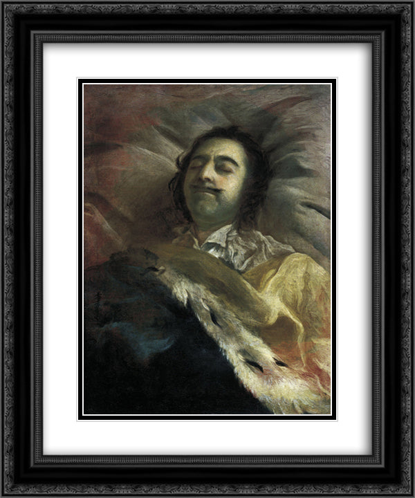 Peter I on his deathbed 20x24 Black Ornate Wood Framed Art Print Poster with Double Matting by Nikitin, Ivan