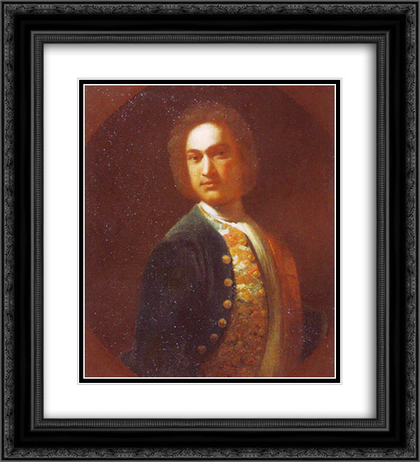 Portrait of young man in a green coat 20x22 Black Ornate Wood Framed Art Print Poster with Double Matting by Nikitin, Ivan