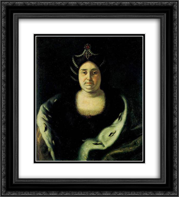 Tsarina Praskovia Fedorovna Saltikova, widow of Ivan V 20x22 Black Ornate Wood Framed Art Print Poster with Double Matting by Nikitin, Ivan