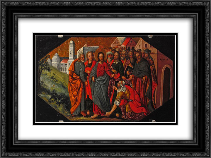 Christ Healing the Hemorrhaging Woman 24x18 Black Ornate Wood Framed Art Print Poster with Double Matting by Rutkovych, Ivan