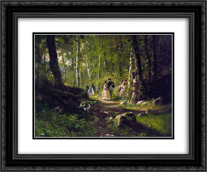 A Walk in the Forest 24x20 Black Ornate Wood Framed Art Print Poster with Double Matting by Shishkin, Ivan