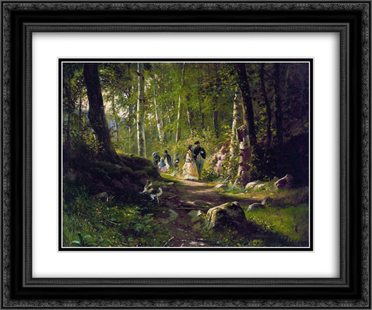 A Walk in the Forest 24x20 Black Ornate Wood Framed Art Print Poster with Double Matting by Shishkin, Ivan