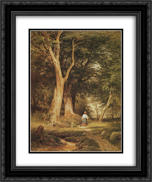 A woman with a boy in the forest 20x24 Black Ornate Wood Framed Art Print Poster with Double Matting by Shishkin, Ivan