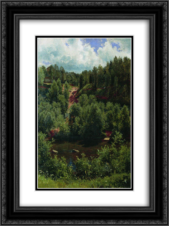 After the rain. Etude of the forest 18x24 Black Ornate Wood Framed Art Print Poster with Double Matting by Shishkin, Ivan