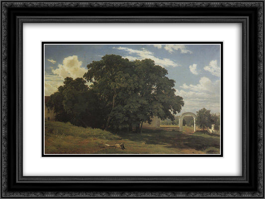 At the church fence. Balaam 24x18 Black Ornate Wood Framed Art Print Poster with Double Matting by Shishkin, Ivan