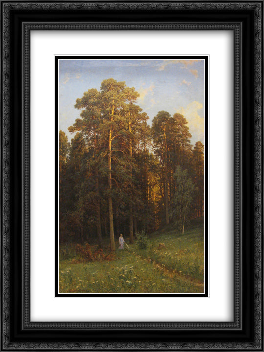 At the edge of a pine forest 18x24 Black Ornate Wood Framed Art Print Poster with Double Matting by Shishkin, Ivan