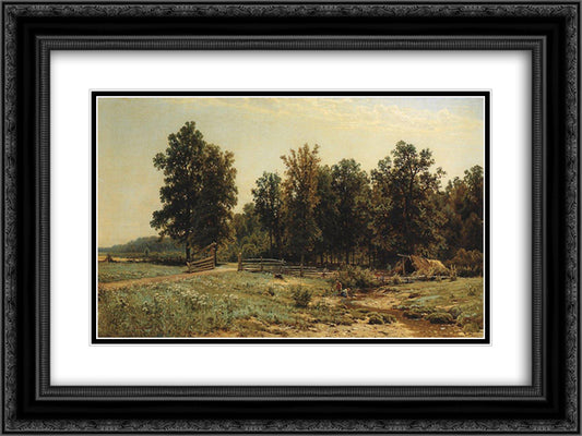 At the edge of an oak forest 24x18 Black Ornate Wood Framed Art Print Poster with Double Matting by Shishkin, Ivan