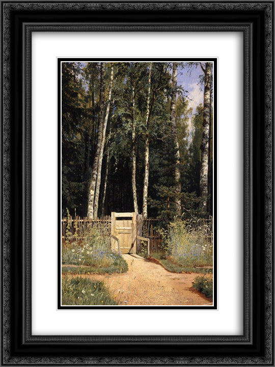 At the wicket 18x24 Black Ornate Wood Framed Art Print Poster with Double Matting by Shishkin, Ivan