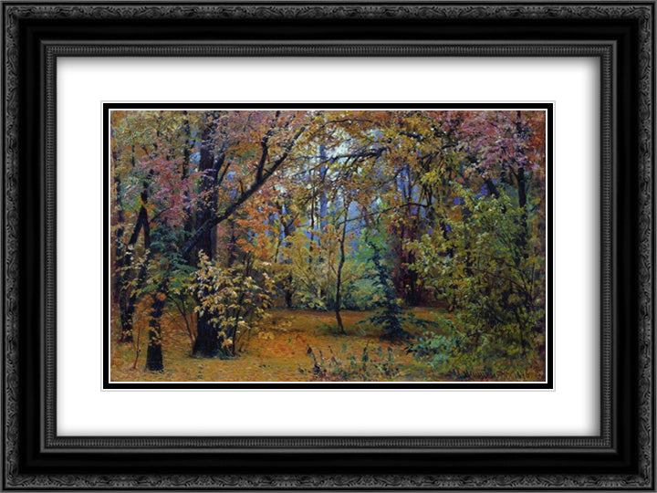 Autumn forest 24x18 Black Ornate Wood Framed Art Print Poster with Double Matting by Shishkin, Ivan