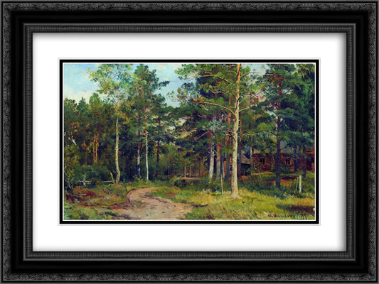 Autumn landscape. Path in the forest 24x18 Black Ornate Wood Framed Art Print Poster with Double Matting by Shishkin, Ivan