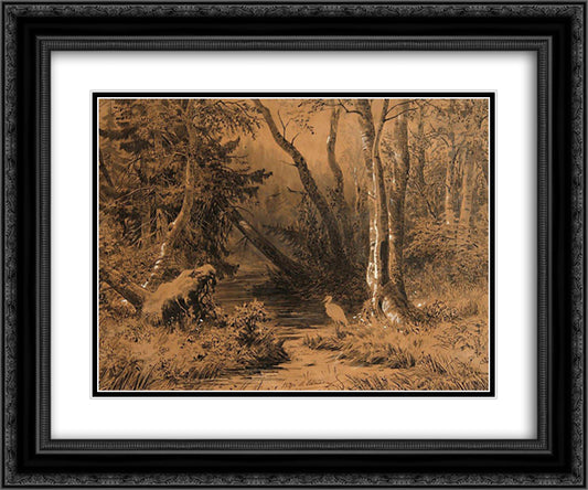 Backwoods 24x20 Black Ornate Wood Framed Art Print Poster with Double Matting by Shishkin, Ivan