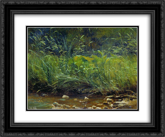 Beach of Pond 24x20 Black Ornate Wood Framed Art Print Poster with Double Matting by Shishkin, Ivan