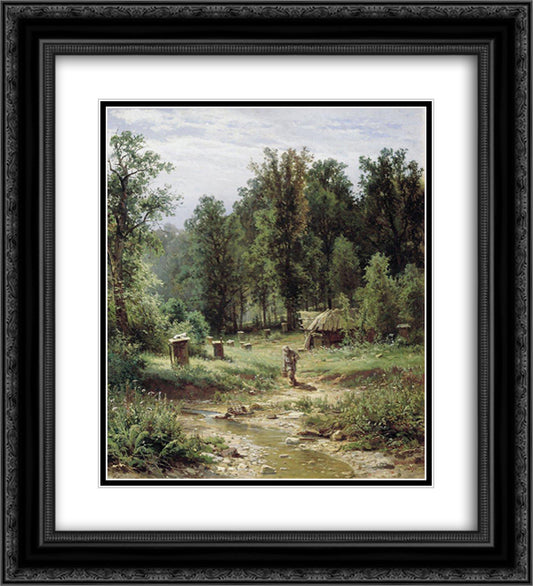 Bee families in the forest 20x22 Black Ornate Wood Framed Art Print Poster with Double Matting by Shishkin, Ivan