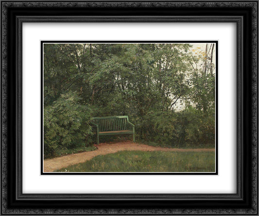 Bench at the mall 24x20 Black Ornate Wood Framed Art Print Poster with Double Matting by Shishkin, Ivan