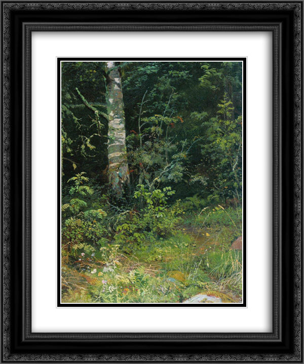 Birch and mountain ash 20x24 Black Ornate Wood Framed Art Print Poster with Double Matting by Shishkin, Ivan