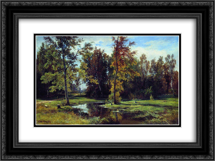 Birch forest 24x18 Black Ornate Wood Framed Art Print Poster with Double Matting by Shishkin, Ivan