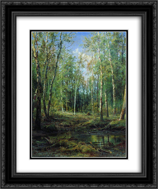 Birch Grove 20x24 Black Ornate Wood Framed Art Print Poster with Double Matting by Shishkin, Ivan