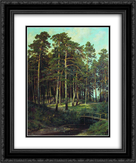 Bridge in the Forest 20x24 Black Ornate Wood Framed Art Print Poster with Double Matting by Shishkin, Ivan