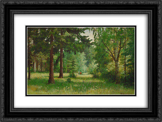 Children in the forest 24x18 Black Ornate Wood Framed Art Print Poster with Double Matting by Shishkin, Ivan