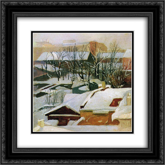 City roofs in winter 20x20 Black Ornate Wood Framed Art Print Poster with Double Matting by Shishkin, Ivan