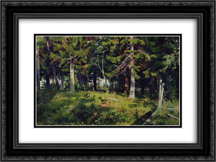 Clearing in the forest 24x18 Black Ornate Wood Framed Art Print Poster with Double Matting by Shishkin, Ivan