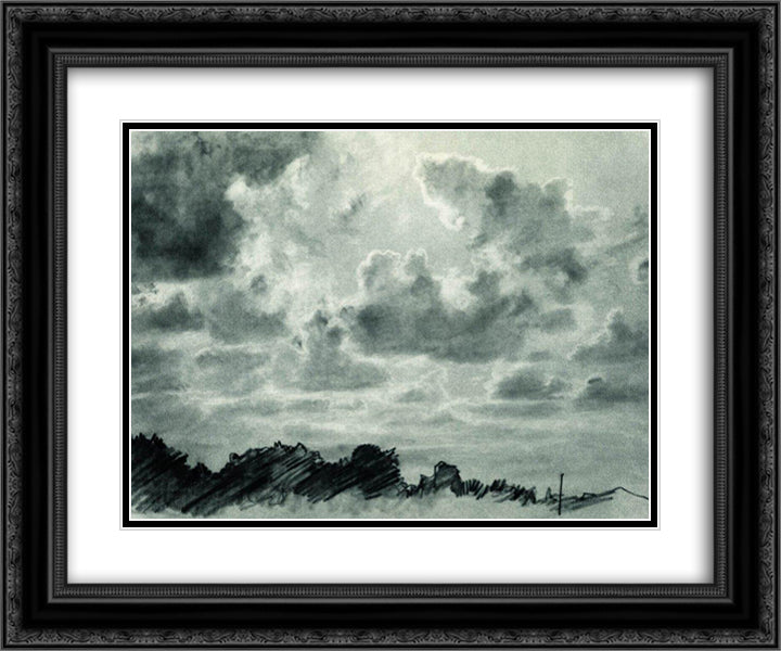 Clouds 24x20 Black Ornate Wood Framed Art Print Poster with Double Matting by Shishkin, Ivan