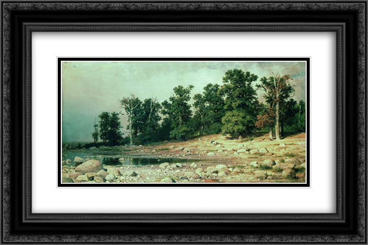 Coast of Oak grove of Peter the Great in Sestroretsk 24x16 Black Ornate Wood Framed Art Print Poster with Double Matting by Shishkin, Ivan