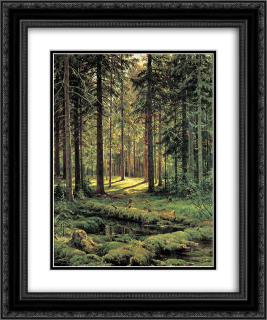 Coniferous Forest. Sunny Day 20x24 Black Ornate Wood Framed Art Print Poster with Double Matting by Shishkin, Ivan