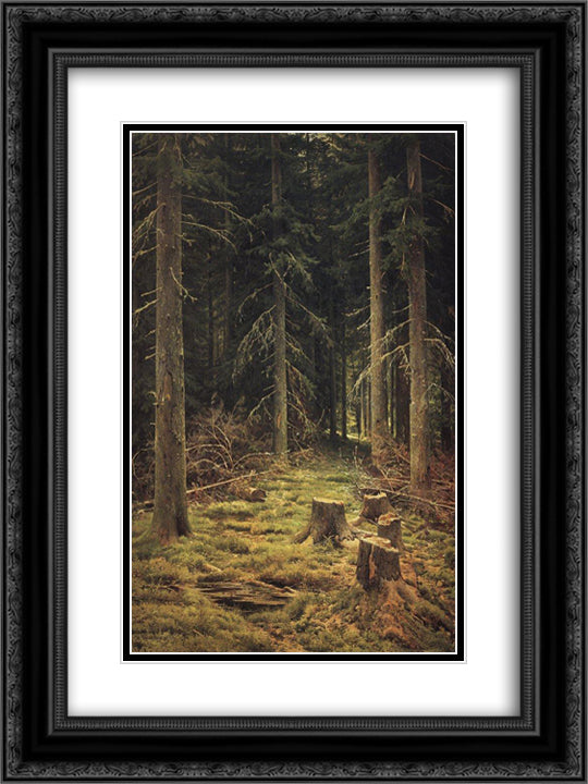 Coniferous Forest 18x24 Black Ornate Wood Framed Art Print Poster with Double Matting by Shishkin, Ivan