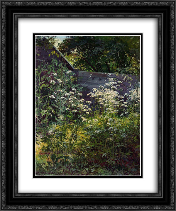 Corner of overgrown garden. Goutweed-grass 20x24 Black Ornate Wood Framed Art Print Poster with Double Matting by Shishkin, Ivan