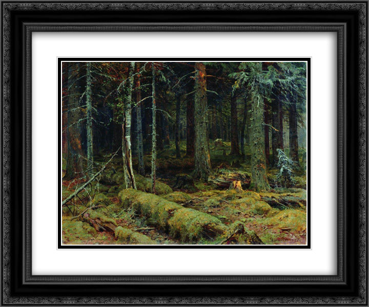 Dark Forest 24x20 Black Ornate Wood Framed Art Print Poster with Double Matting by Shishkin, Ivan