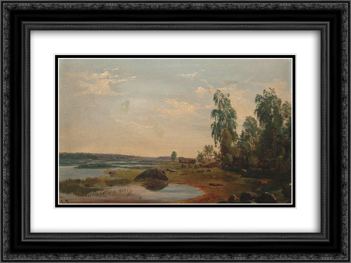 Distance 24x18 Black Ornate Wood Framed Art Print Poster with Double Matting by Shishkin, Ivan