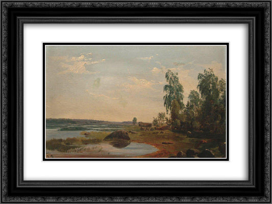 Distance 24x18 Black Ornate Wood Framed Art Print Poster with Double Matting by Shishkin, Ivan