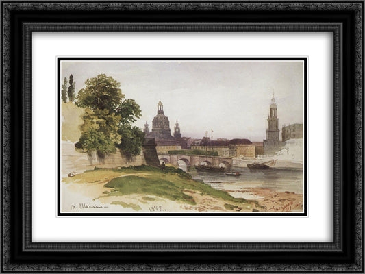 Dresden. Bridge of August 24x18 Black Ornate Wood Framed Art Print Poster with Double Matting by Shishkin, Ivan