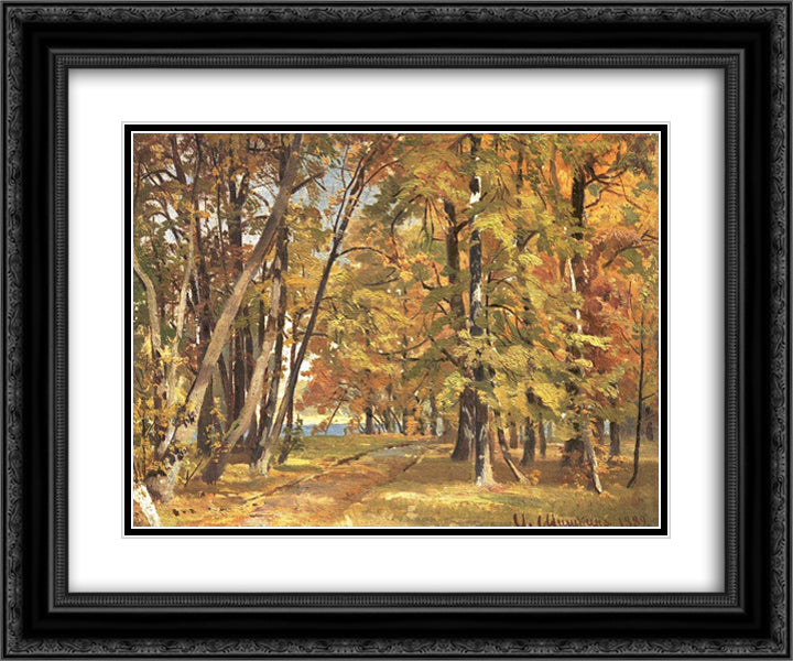 Early Autumn 24x20 Black Ornate Wood Framed Art Print Poster with Double Matting by Shishkin, Ivan