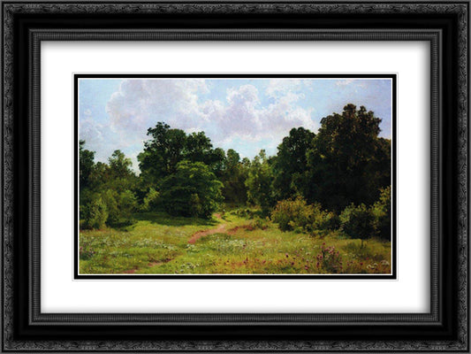 Edge of the deciduous forest 24x18 Black Ornate Wood Framed Art Print Poster with Double Matting by Shishkin, Ivan