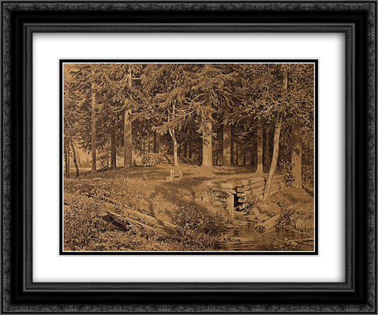 Edge of the Forest (Spruce forest) 24x20 Black Ornate Wood Framed Art Print Poster with Double Matting by Shishkin, Ivan