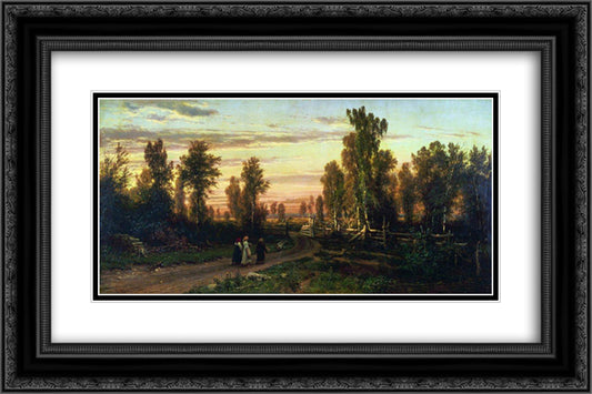 Evening 24x16 Black Ornate Wood Framed Art Print Poster with Double Matting by Shishkin, Ivan