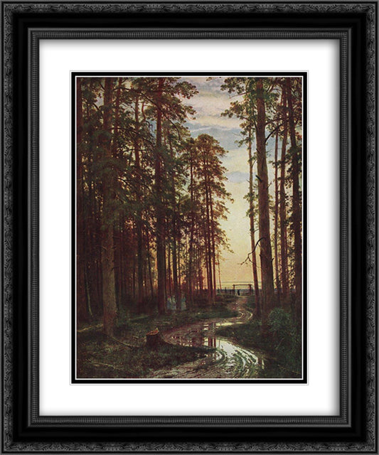 Evening in a pine forest 20x24 Black Ornate Wood Framed Art Print Poster with Double Matting by Shishkin, Ivan