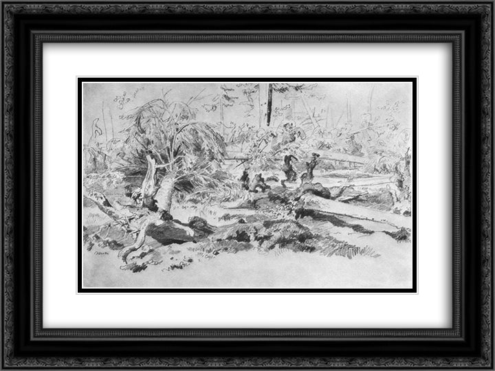 Fallen tree 24x18 Black Ornate Wood Framed Art Print Poster with Double Matting by Shishkin, Ivan