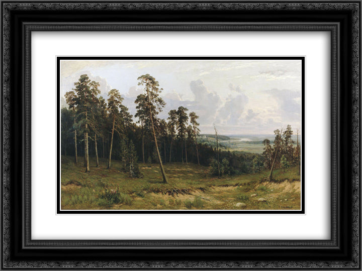 Fir forest on the river Kama 24x18 Black Ornate Wood Framed Art Print Poster with Double Matting by Shishkin, Ivan