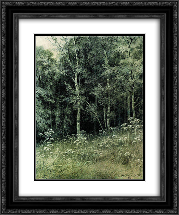 Flowers in the forest 20x24 Black Ornate Wood Framed Art Print Poster with Double Matting by Shishkin, Ivan